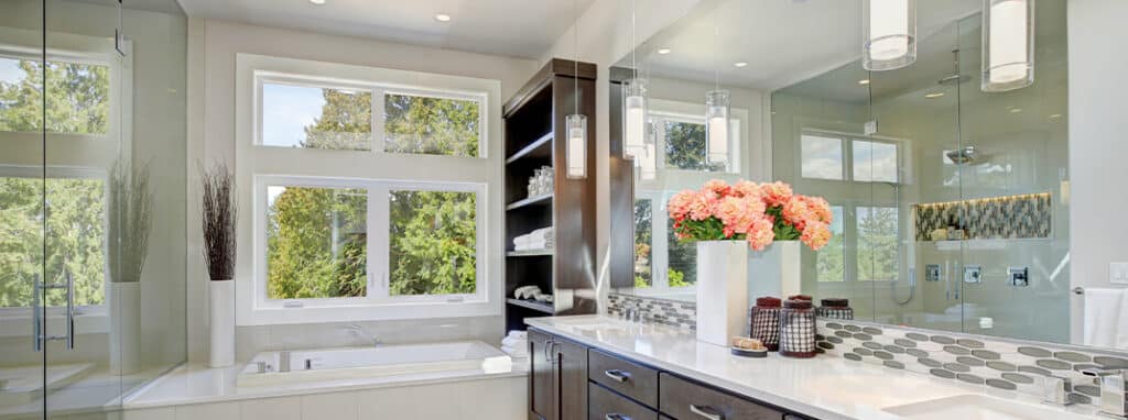 Casement windows in a bathroom