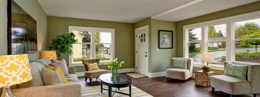 Double-hung windows in a living room