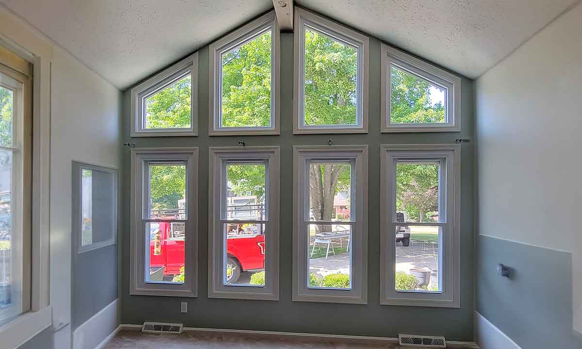 Wall of geometric shape windows