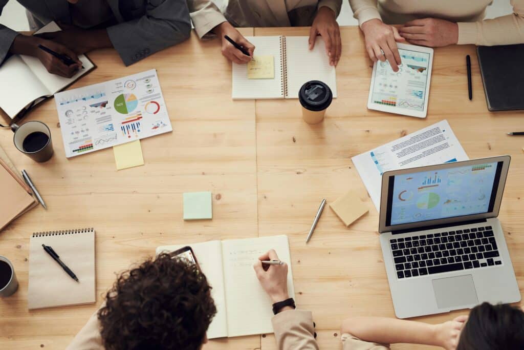 Researching in a group over a table